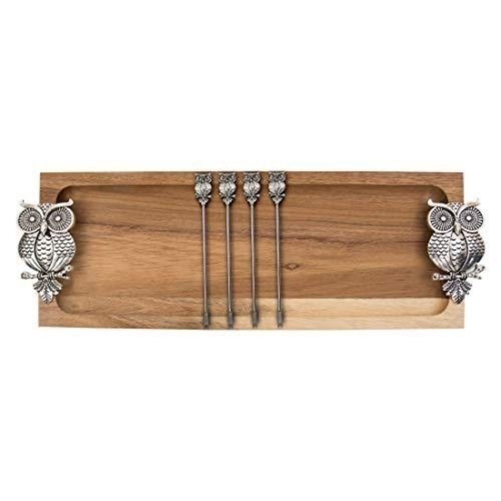 Charcuterie Chumbak Ornate Owl Platter with Skewers